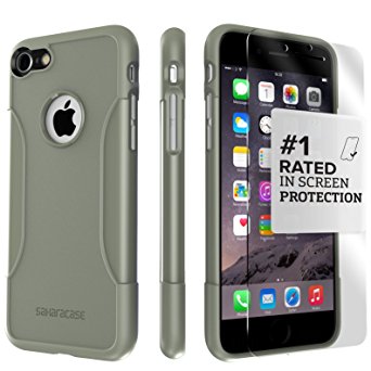 SaharaCase iPhone 7 Case, Classic Slim Protective Kit with Tempered Glass Screen Protector - Army Green