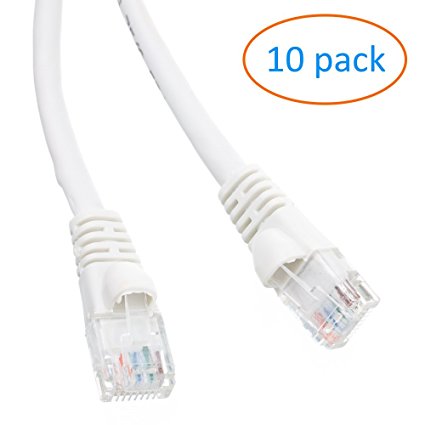 White 6ft Cat5e Ethernet Network RJ45 Patch Cable - 10 pack
