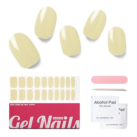 Semi Cured Gel Nail Strips, 20 PCS Gel Nail Stickers Work with UV Light, Gel Nail Wraps, Salon Quality & Easy to Use - White Mocha