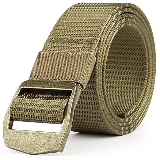 JASGOOD Mens Nylon Military Webbing Belt Breathable Outdoor Tactical Belt with Solid Buckle