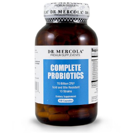 Dr Mercola Complete Probiotics - 180 Capsules - 70 Billion CFU - 10 Strains - Acid And Bile Resistant - Helps Maintain A Healthy Flora And Promotes Digestion