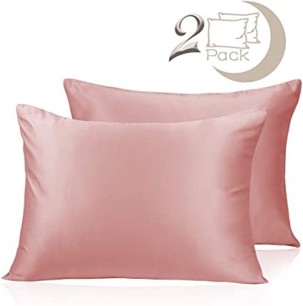 Adubor Satin Pillowcase 2 Pack Silky Pillow Cases for Hair and Skin, Hypoallergenic Anti-Wrinkle, Super Soft and Luxury Pillow Cases Covers with Envelope Closure (Standard: 20''x26'', Rouge Pink)