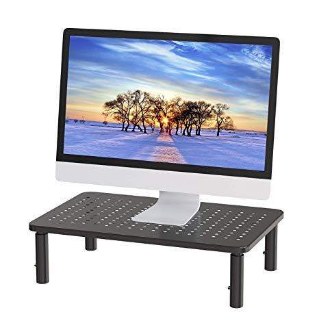 Monitor Stand Riser - 3 Height Adjustable Monitor Stand for Laptop, Computer, iMac, PC, Printer, Desktop Ergonomic Metal Monitor Riser Stand with Mesh Platform for Airflow by HUANUO