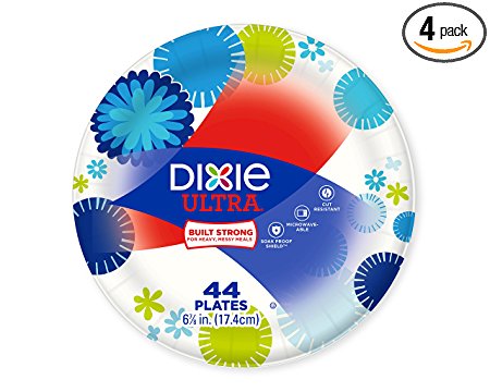 Dixie Ultra Paper Plates, 6 7/8 Inch Plates, 176 Count (4 Packs of 44 Plates)