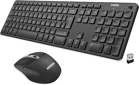 Arteck 2.4G Wireless Keyboard and Mouse Combo Ultra Slim Full Size Keyboard Keyboard and Ergonomic Mice for Computer Desktop PC Laptop and Windows 11/10/8/7 Build in USB-C Rechargeable Battery