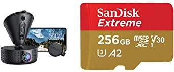 Dash Cam, VAVA 4K 3840X2140@30Fps Wi-Fi Car Dash Camera & SanDisk 256GB Extreme microSDXC UHS-I Memory Card with Adapter - C10, U3, V30, 4K, A2, Micro SD - SDSQXA1-256G-GN6MA