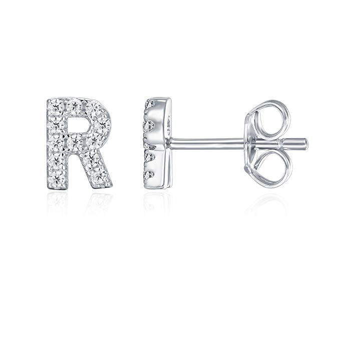 PAVOI 925 Sterling Silver CZ Simulated Diamond Stud Earrings Fashion Alphabet Letter Initial Earrings