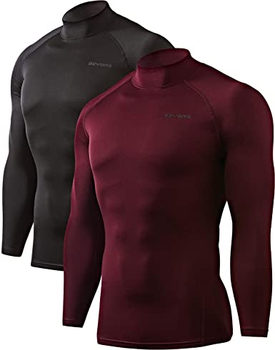 DEVOPS 2 Pack Men's Thermal Turtle Mock Neck Shirts, Compression Long Sleeve Tops