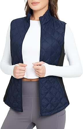 BALEAF Women's Puffer Vest Lightweight Winter Warm Stand Collar Quilted Vests Water Resistant Zip Pockets