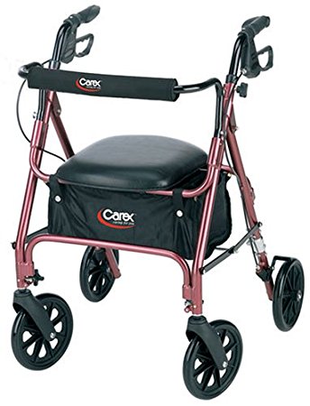 Carex Rolling Walker / Rollator with Padded Seat and Backrest