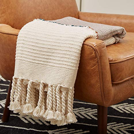 Rivet Modern Global-Inspired Boho Textured Tassel 100% Cotton Throw Blanket