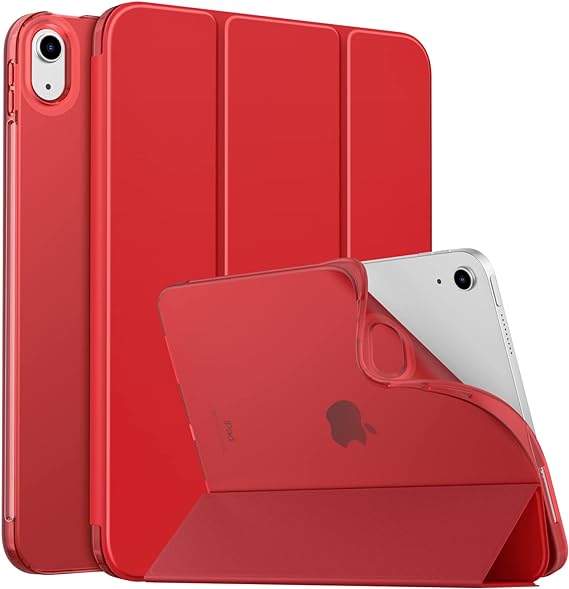 MoKo Case for New iPad 10th Generation Case 2022, iPad 10.9 Case with Soft TPU Translucent Frosted Back Cover, Slim Shell Stand Protective Case with Auto Wake/Sleep, Support Touch ID, Red