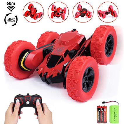 SGILE Stunt RC Car Toy, Remote Control Vehicle Double Sided 360 Degree Rolling Rotating Rotation for Boys Kids Girls,Red