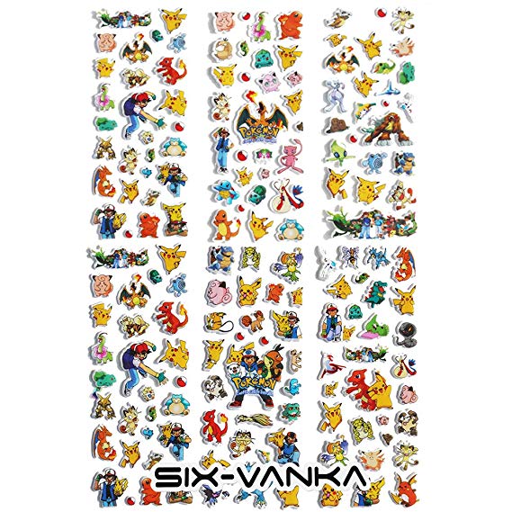 SIX VANKA Pokemon Go 3D Puffy Stickers Pikachu 6 Sheets