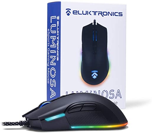 Eluktronics Luminosa eSports Gaming Mouse - Resistance Free Paracord Style Cable, RGB Light Effects & Macro Customization, Pixart 3389 Sensor up to 16,000 DPI, Mouse Weight 94g