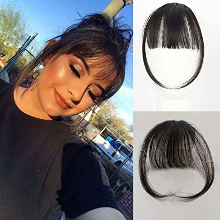 Vowinlle Clip in Hair Bangs with Temples Real Human Hair Clip in Extensions Bangs Fringe Hairpiece Color #2 Darkest Brown