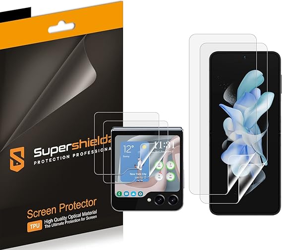 Supershieldz (2 Pack) Designed for Samsung Galaxy Z Flip 5 5G (2 Main Screen and 2 Front Screen) Screen Protector, High Definition Clear Shield (TPU)