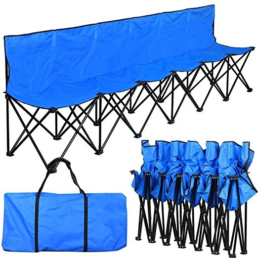 Yaheetech Lightweight Folding Team Sport Bench 6 Seater Blue Sideline Seats -- Bigger than others