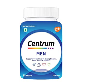 Centrum Men, with grape seed extract, Vitamin C & 21 other nutrients for Overall Health, Strong Muscles & Immunity (Veg) 30s|World's No.1 Multivitamin