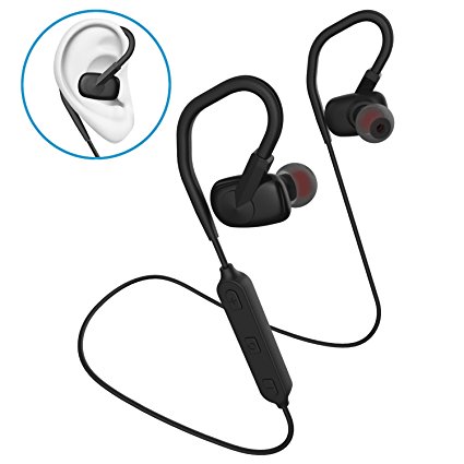 Stoon Bluetooth Headphones Wireless In Ear Earbuds V4.1 Sports Sweatproof Earphones (Adjustable Ear Hooks, 8 Hours Play Time) Secure Fit Bluetooth Headset with Mic for Running Workout and Gym (Black)