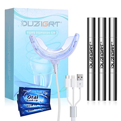 Teeth Whitening Kit, OUZIGRT Professional Teeth Whitening Kit with 16x LED Light, 3 Teeth Whitening Pens, Safe and Fast Whitening Teeth, No Sensitivity, Adapters for iPhone, Android, USB