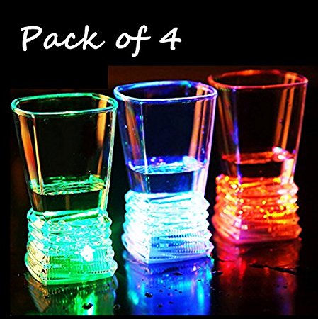 Ollny Pack of 4 Colorful LED Flashing Light Up Glowing ABS Cups Glasses Wineglass Beer Cola Juice for Bar Club Party Festival
