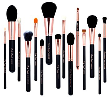 Party Queen 15Pcs Makeup Brushes Set Luxury Rose Golden Synthetic Wool Beauty Brush Tool Cosmetics Brush Kit