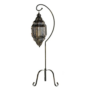 Gifts & Decor Tall Iron Moroccan Standing Metal Candle Lantern Stand