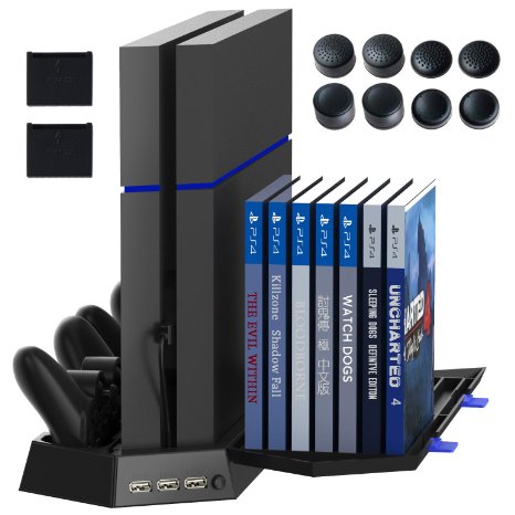 Kootek PS4 Vertical Stand Cooling Fan Controller Charging Station with Game Storage & Dualshock Charger