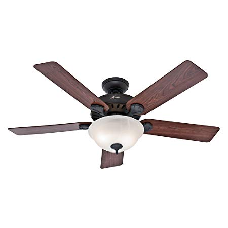 Hunter 53250 Pro's Best 52-Inch 5-Blade Single Light Five Minute Ceiling Fan, New Bronze with Dark Cherry/Medium Oak Blades