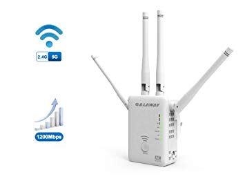 WiFi Repeater, GALAWAY 1200Mbps WiFi Range Extender 2.4GHz and 5GHz Signal Extenders Internet Booster 360 Degree WiFi Booster Signal Amplifier with Four Antennas (White)