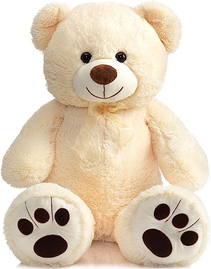 HollyHOME Teddy Bear Stuffed Animal Plush Giant Teddy Bears with Footprints Big Bear 36 inch Beige