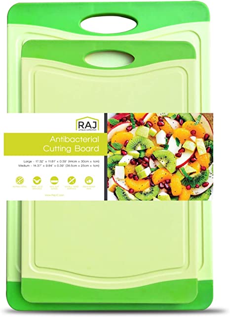 Raj Plastic Cutting Board Reversible Cutting board, Dishwasher Safe, Chopping Boards, Juice Groove, Large Handle, Non-Slip, BPA Free (Extra Large 17.4"x11.81" Medium 14.37"x9.84", Lime Green)