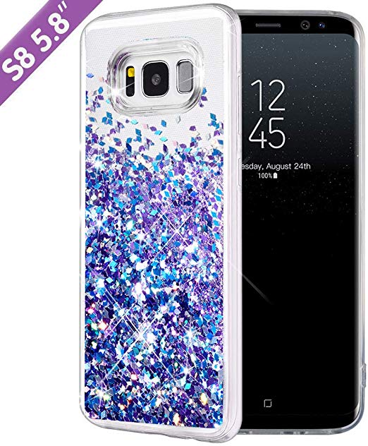 Caka Galaxy S8 Case, Galaxy S8 Glitter Case Liquid Series Luxury Fashion Bling Flowing Liquid Floating Sparkle Glitter Girly Soft TPU Case for Samsung Galaxy S8 (Blue Purple)