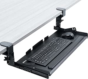 VIVO Premium Large Keyboard Tray with Height Adjustment, Tilt, Extra Sturdy Swivel C-Clamps for Corner Mounting, 27 (34 Including Clamps) x 11 inch Slide-Out Platform, Black, MOUNT-KB05HT