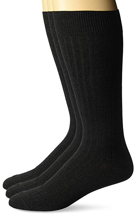 Amazon Brand - Buttoned Down Men's 3-Pack Premium Ribbed Silky Soft Dress Socks