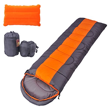 OUTERDO Envelope Camping Sleeping Bag Lightweight and Waterproof with a Portable Compression Sack and a Inflatable Camping Pillow,Great for Backpacking and Outdoor Indoor Activities