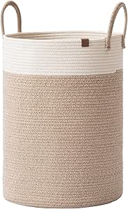 LA JOLIE MUSE Woven Basket Rope Storage Baskets - Tall Cotton Basket, Laundry Basket for Blanket, Kids Toy, Nursery Clothes Hamper Basket-L