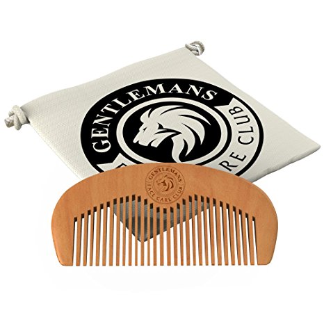 Beard Comb - Gentlemans Face Care Club Highest Quality Handmade Wooden Comb - Handy Pocket Size For Snag Free Moustache And Beard Care With FREE Storage Bag - Perfect Gift For Men + Can Be Used With Beard Oil Or Wax - 100% Satisfaction Guarantee