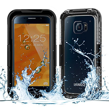 iAnko®【IP68 QUALIFIED】Heavy Duty Ultra-rugged Full-Body Snowproof Waterproof Shockproof Dustproof Protective Phone Case with Touched Transparent Screen Protector for Samsung Galaxy S6 Edge (Black)