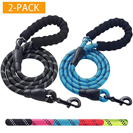 ladoogo 2 Pack 5 FT Heavy Duty Dog Leash with Comfortable Padded Handle Reflective Dog leashes for Medium Large Dogs