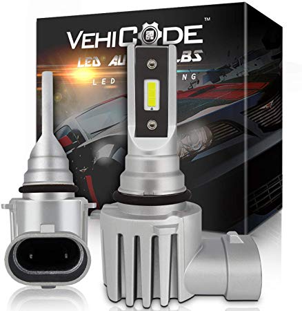 VehiCode 9005 HB3 LED Headlight Bulb Conversion Kit (H10 9145 9140 Mini Daytime Running/Fog Light) - High Power 6-CSP 2121 LED - 5500lms 6000K White High/Low Beam DRL Fanless Replacement (2 Pack)