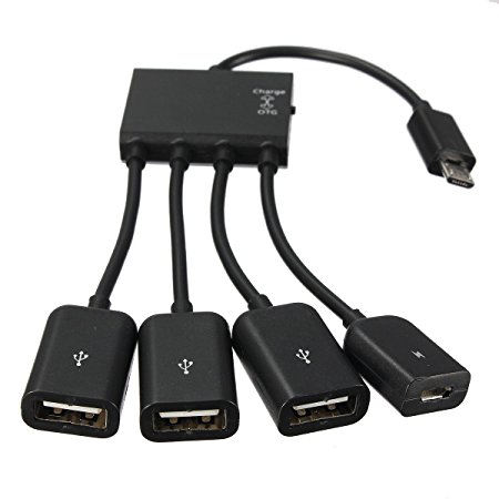 ELEGIANT 4-in-1 Micro USB Hub 3 port OTG Host Cable Adapter High Speed USB and Charging Cable for Android Smartphone Samsung Galaxy Series Note 2 HUAWEI, SONY,HTC and more.