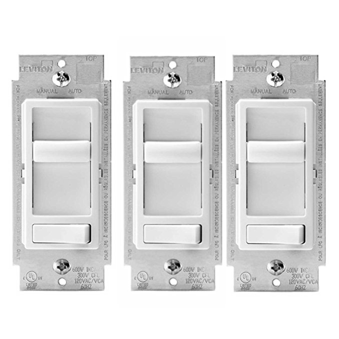 Leviton 6674-P0W SureSlide Universal 150-Watt LED and CFL/600-Watt Incandescent Dimmer, White (3 Pack)