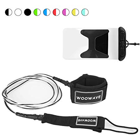 WOOWAVE Surfboard Leash Premium Surf Leash SUP Leg Rope Straight 6/7/8/9 feet for All Types of Surfboards with Waterproof Wallet/Phone Case