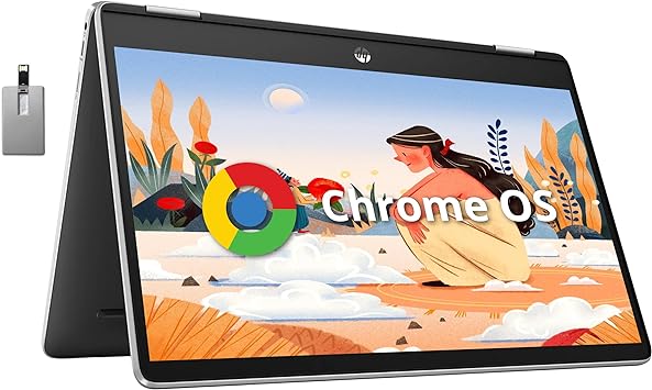 HP X360 2-in-1 Chromebook 14" HD Touchscreen Laptop, Intel Celeron N4500, 4GB RAM, 64GB eMMC, Intel UHD Graphics, Wi-Fi, Bluetooth, Webcam, Natural Silver, Chrome OS, 128GB Hotface USB Card