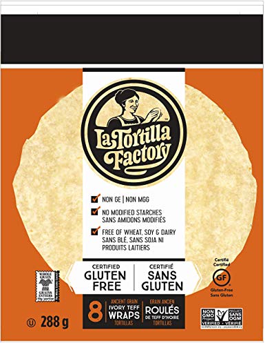 La Tortilla Factory Gluten-Free Ancient Grain Ivory Teff Wraps, 8-Pack of Non-GMO Wraps (Wheat, Soy and Dairy Free), 288gm