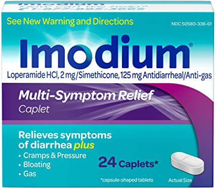 Imodium Multi-Symptom Relief Anti-Diarrheal Caplets, Loperamide Hydrochloride, Simethicone, 24 ct