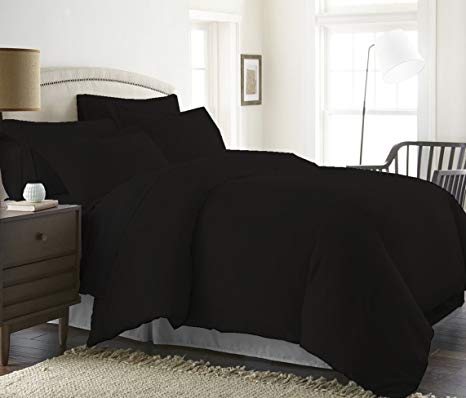 BED ALTER 1200 Thread Count 1 Piece Luxurious Duvet Cover Hypoallergenic 100% Egyptian Cotton Solid (Queen / Full, Black)