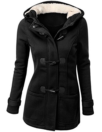 Women Hoodie Outerwear Winter Warm Sweatshirt Casual Wool Blended Classic Hooded Zipped Pea Coat Jacket